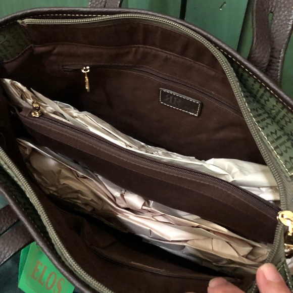 Pedro Rogado Signature Purse with Leather Trim Green and Brown - Picture 3 of 5